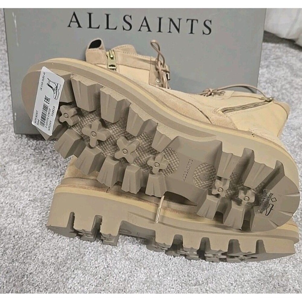 All Saints Beth Canvas Suede Leather Lace/Zip Up Combat Boots Sand Women's Sz 40 - Picture 5 of 9